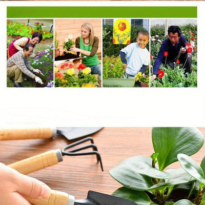 Juego de Herramientas para Jardín Miniatura de 3 Piezas - Mango de Madera, Pala Metálica para Plantar y Suculentas, Descompactación del Suelo, Envasado y Podado