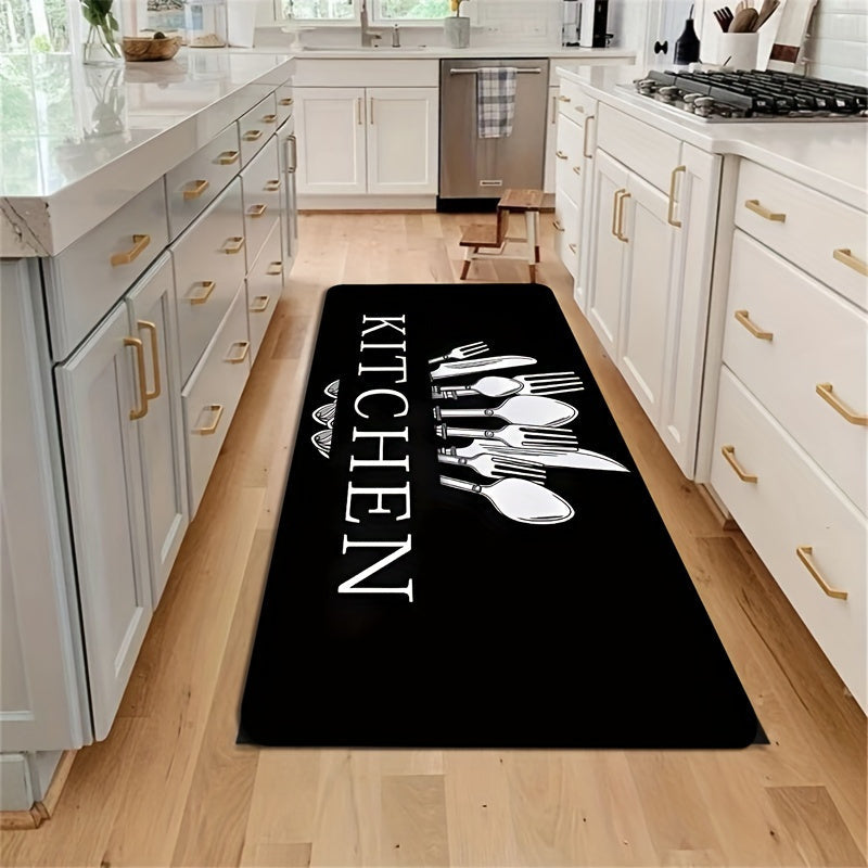 1pc Alfombra de cocina suave - Anti-fatiga, alfombra de corredor de confort no resbalosa con diseño de "COSECHA", ideal para salón, dormitorio, pasillo, cuarto de lavado, alfombra de poliéster absorbente y lavable en máquina, alfombra de suelo de cocina