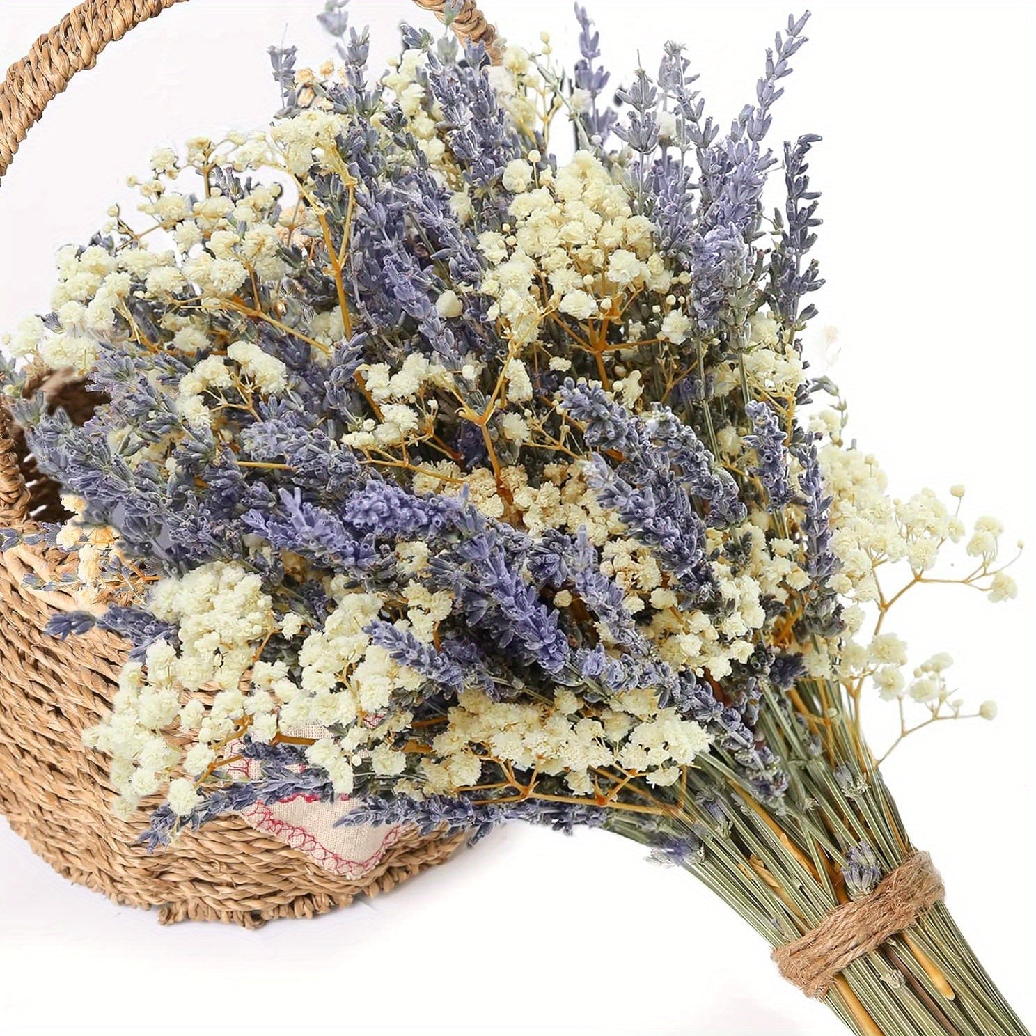 105 piezas de ramo de lavanda seca y gipsófila Boho - Estilo francés rústico de color púrpura y blanco, decoración duradera de plástico para exteriores/interiores, bodas, Navidad, Acción de Gracias, hogar y arreglos de regalos, centro de mesa sin manteni