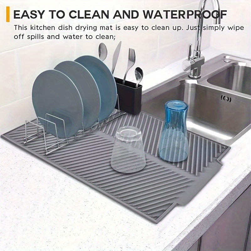 Estera de secado de platos de silicona - 1pc Alfombrilla de drenaje multifuncional con agujero para colgar, fácil de limpiar, impermeable, resistente al calor, estera plegable para mostrador de cocina, segura para lavavajillas