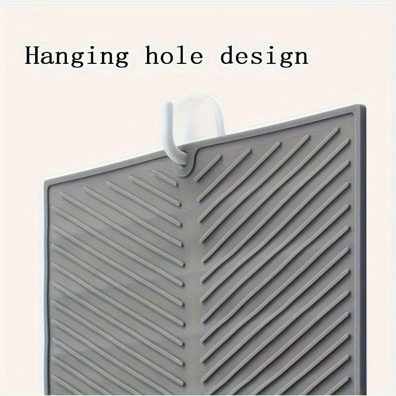 Estera de secado de platos de silicona - 1pc Alfombrilla de drenaje multifuncional con agujero para colgar, fácil de limpiar, impermeable, resistente al calor, estera plegable para mostrador de cocina, segura para lavavajillas