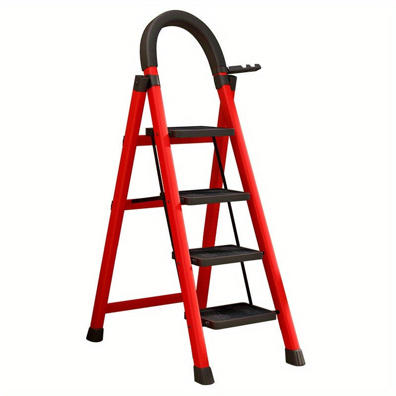 Escalón plegable versátil - 2 a 6 niveles, peldaños antideslizantes, liviano e impermeable, ideal para cocinas, hogares, bibliotecas y oficinas - Construcción duradera en acero, color rojo, con ganchos utilitarios