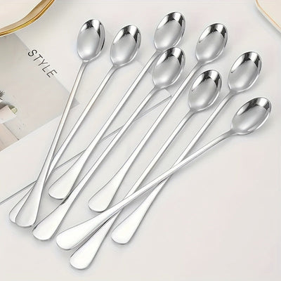 Juego de 8 cucharas de acero inoxidable con mango largo, multiusos para té helado, café, helado, aptas para lavavajillas, accesorios de cubiertos de cocina