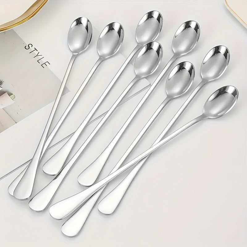 Juego de 8 cucharas de acero inoxidable con mango largo, multiusos para té helado, café, helado, aptas para lavavajillas, accesorios de cubiertos de cocina