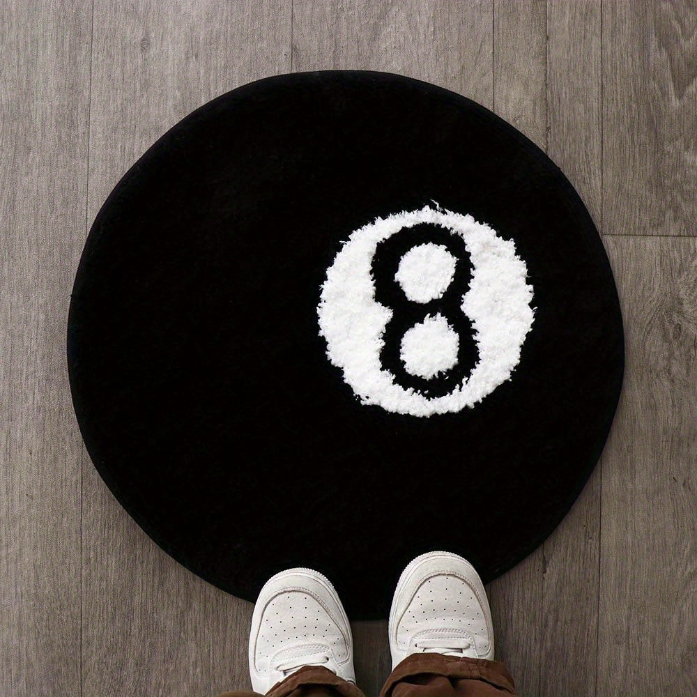 Alfombra de Área con Diseño de Bola de Billar N.º 8 Festiva - Suave, Esponjosa, Amigable con la Piel con Base Antideslizante, Perfecta para Decoración de Dormitorio, Poliéster, Lavable a Máquina