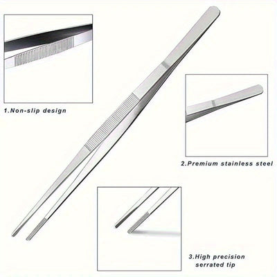Juego de 2 Pinzas de Cocina de Acero Inoxidable Premium - Duraderas, Ergonómicas para Barbacoa y Cocina, Pinzas Precisas para Manipular Alimentos - Ideales para Asar, Cocinar y Preparar Comidas