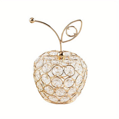 Manzanas, peras y piñas de cristal dorado: figuras de frutas artificiales ornamentales para decoración del hogar, regalo de joyería, espejo, tesoro, collar, anillos, organizador de cumpleaños, boda, mujeres, niñas, almacenamiento, anillo, Navidad