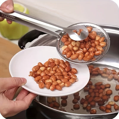Cuchara de colador de aceite de freír de acero inoxidable - Filtro de alimentos resistente a altas temperaturas con clip y abrazadera - Colador de cocina para freír alimentos, idea de regalo Eid Al-Adha Mubarak