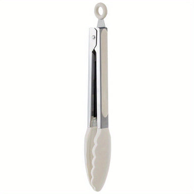 1pc Pinzas de Cocina de Silicona Premium - Resistentes al Alto Calor, Perfectas para BBQ, Sándwiches y Horneado - Acero Inoxidable Duradero con Mango Blanco Ergonómico - Herramienta de Cocina Esencial, Pinzas para Cocinar