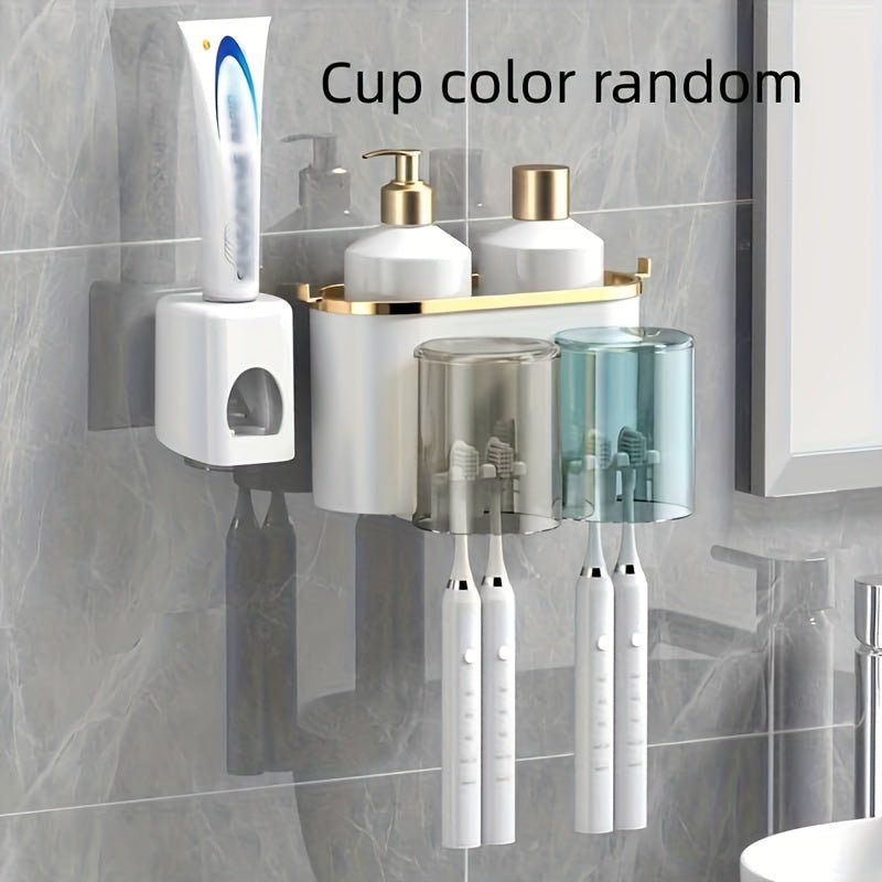 Soporte de cepillo de dientes multifuncional montado en pared y porta taza: Incluye exprimidor de pasta de dientes, adecuado para accesorios de baño, decoraciones de Halloween, Navidad