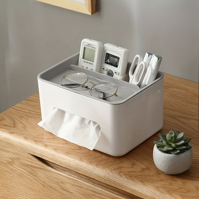Organizador de Escritorio Multi-Functional con Porta-Pañuelos - Caja de Almacenamiento de Oficina de Plástico para Accesorios, Sin Materiales de Madera, Uso Libre de Electricidad - 1Pc Soporte de Escritorio para Organización en el Hogar y la Oficina