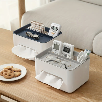 Organizador de Escritorio Multi-Functional con Porta-Pañuelos - Caja de Almacenamiento de Oficina de Plástico para Accesorios, Sin Materiales de Madera, Uso Libre de Electricidad - 1Pc Soporte de Escritorio para Organización en el Hogar y la Oficina