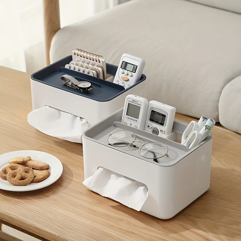 Organizador de Escritorio Multi-Functional con Porta-Pañuelos - Caja de Almacenamiento de Oficina de Plástico para Accesorios, Sin Materiales de Madera, Uso Libre de Electricidad - 1Pc Soporte de Escritorio para Organización en el Hogar y la Oficina