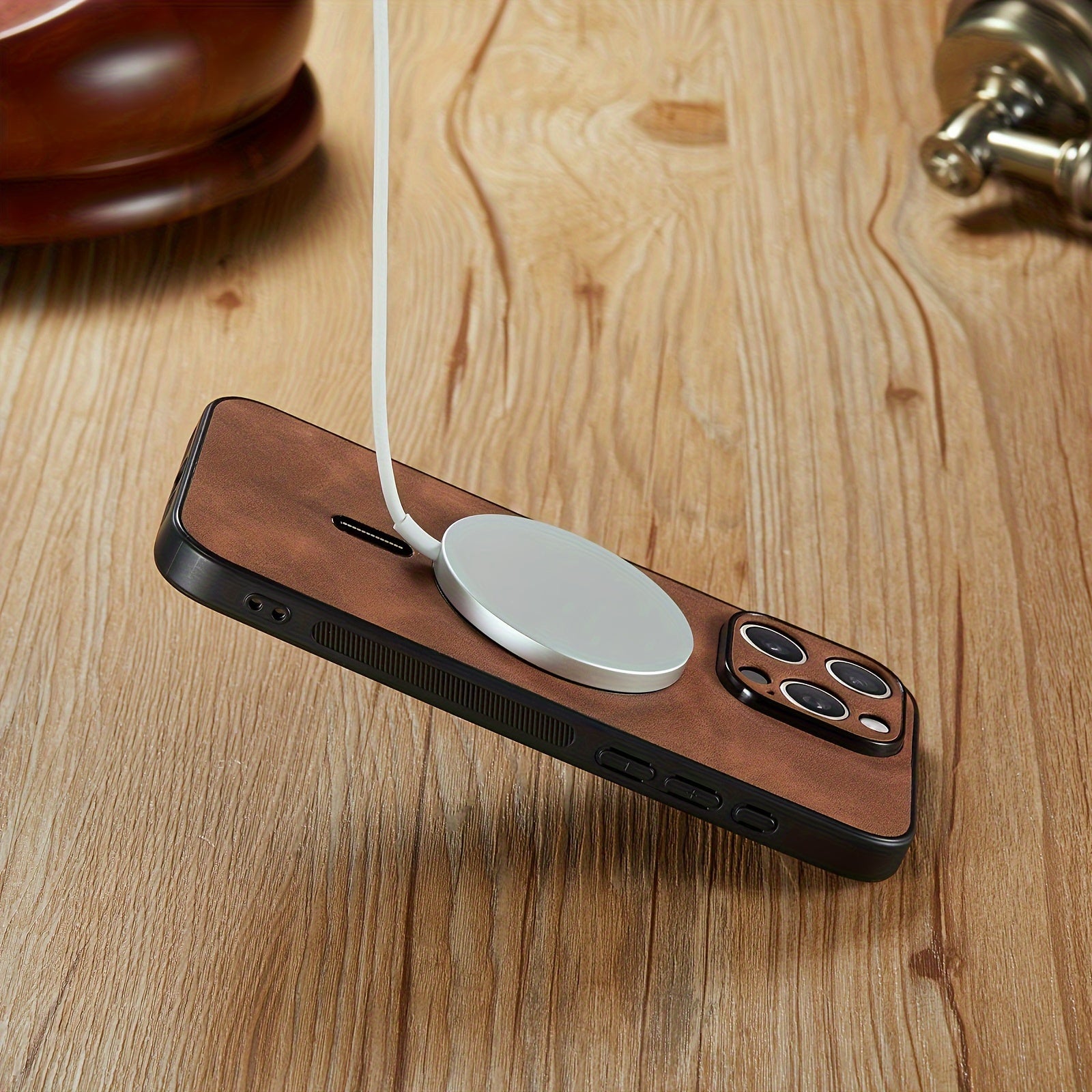 Estuche de teléfono móvil ultrafino de lujo mate retro de cuero sintético para iPhone16 15 14 13 Pro Max 12 11 Pro Xr X/xs XSMAX con carga inalámbrica magnética, estuche de teléfono móvil antigolpes, estuche protector