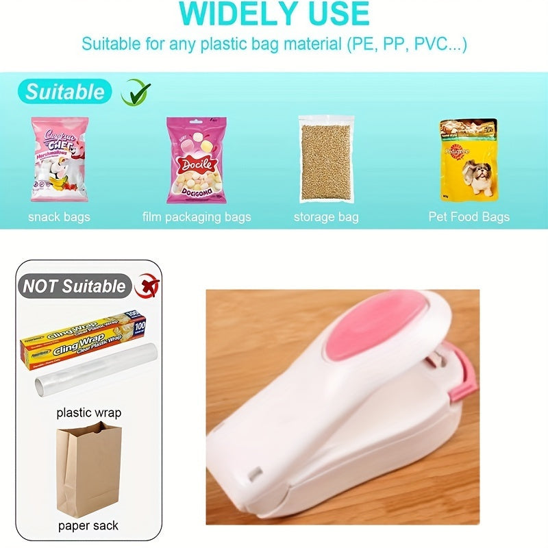 1pc/2pcs Máquina de Sellado Térmico Portátil, Ideal para Bolsas Plásticas y Cierre Hermético - Fácil de Usar, Perfecta para Hogar, Viajes y Oficina (Sin Batería)