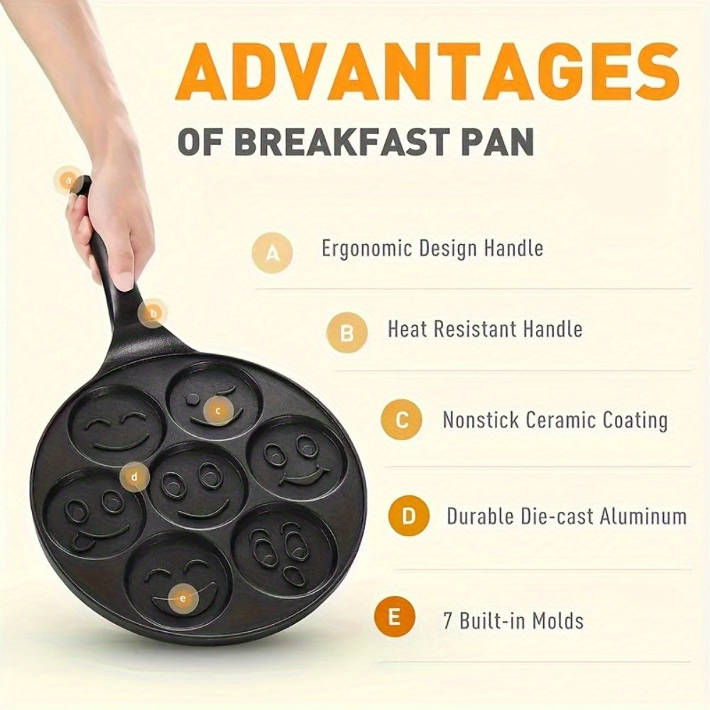 Plancha Antiadherente de 7 Agujeros Fácil de Limpiar - Ideal para Mini Panqueques y Huevos, Perfecta para Cocina en Casa y Aventuras al Aire Libre