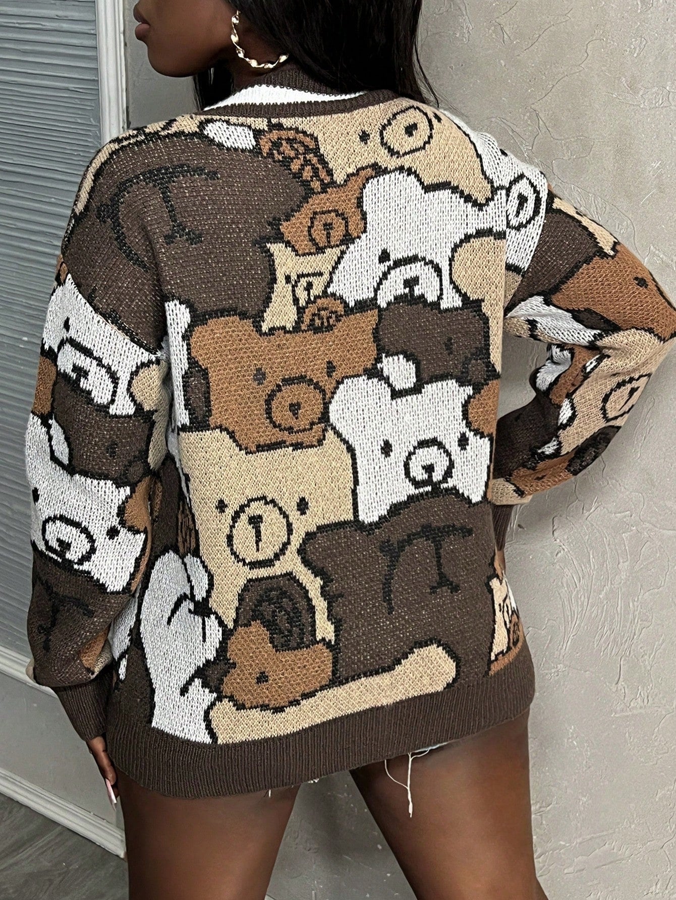 Slayr chaqueta de punto casual con patron asimetrico y contraste de color para mujer