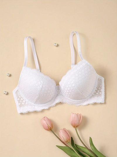 Sujetador comodo y sexy de encaje con volantes y efecto push-up para mujer, ropa interior