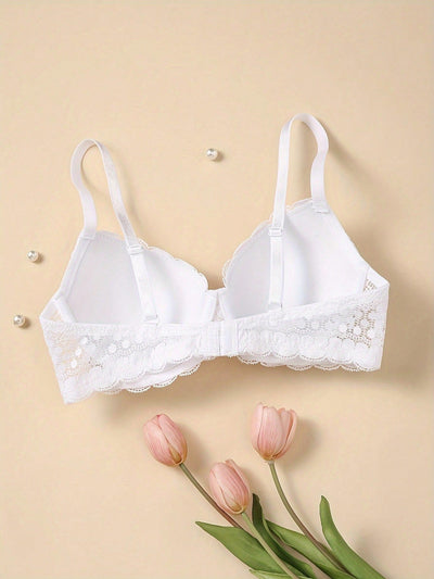 Sujetador comodo y sexy de encaje con volantes y efecto push-up para mujer, ropa interior