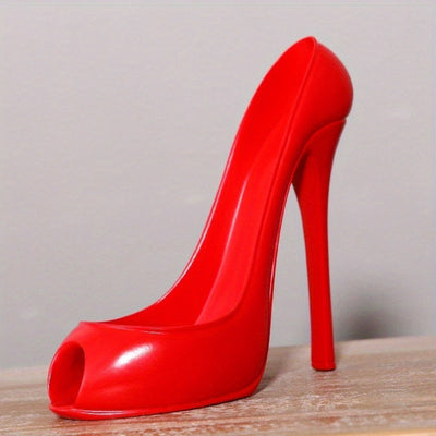 Elegante Estante de Vino en Forma de Zapato de Tacón Alto de Resina - Exhibición Elegante en Rojo y Dorado para Decoración del Hogar, Idea de Regalo Perfecta, Acabado Suave