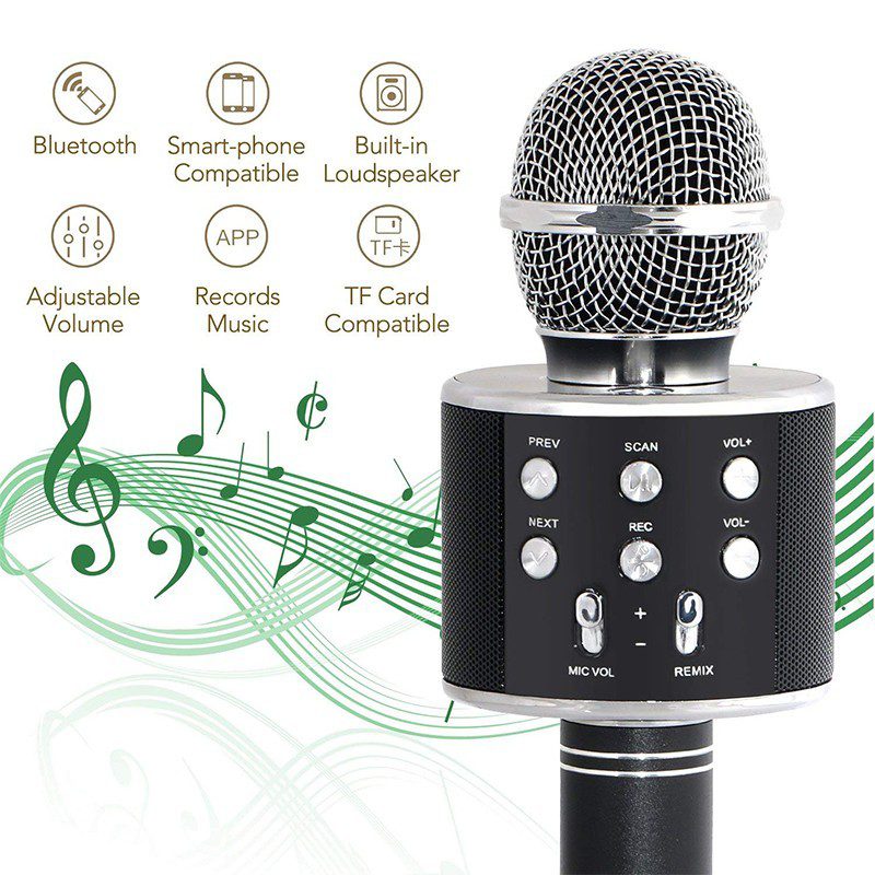 Micrófono Karaoke Bluetooth Parlantes Integrados para IOS y Android RF 858