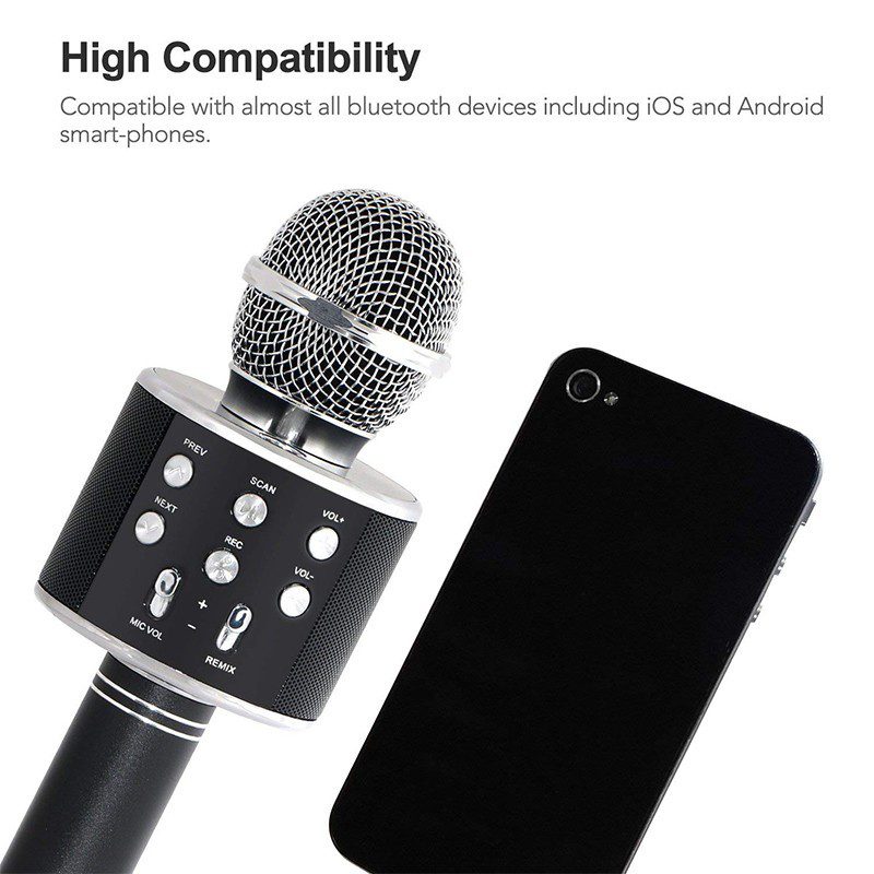 Micrófono Karaoke Bluetooth Parlantes Integrados para IOS y Android RF 858