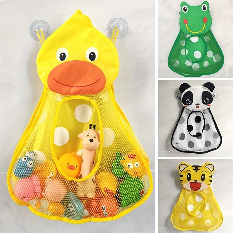Bolsa de almacenamiento de juguetes de baño de tela vintage con ventosas - 1 organizador de juguetes de baño para almacenamiento y juego, cestas de estantes