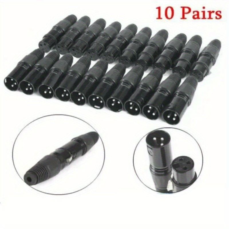 10 Pares de Conectores XLR DMX 3-Pines - Macho/Hembra Pasivo con Contactos Dorados para Señales de Audio y Iluminación Escénica - No Requiere Controlador de Potencia