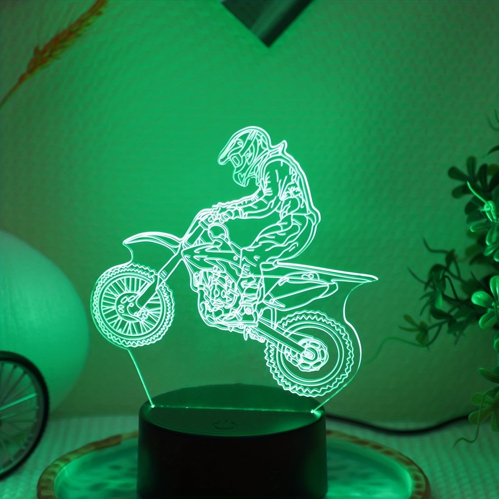 1pc Luz Nocturna de Carrera de Motocicleta 3D Activada por Tacto - Lámpara de Escritorio con Cambio de 7 Colores y Alimentación USB, Diseño Geométrico Moderno con Brillo Morado para Dormitorio y Decoración del Hogar, Decoración de Motocicletas