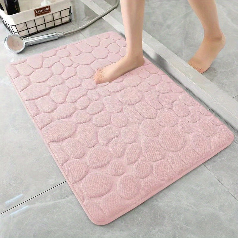 1pc Alfombra de Baño de Espuma Viscoelástica con Relieve de Piedra Calada - Ultra-Suave, Absorbente de Agua Rápido, Antideslizante, Lavable - Ideal para Ducha y Baño, Color Gris Elegante, Diseño Ligero, Alfombra de Baño Absorbente|Decoración Elegante par