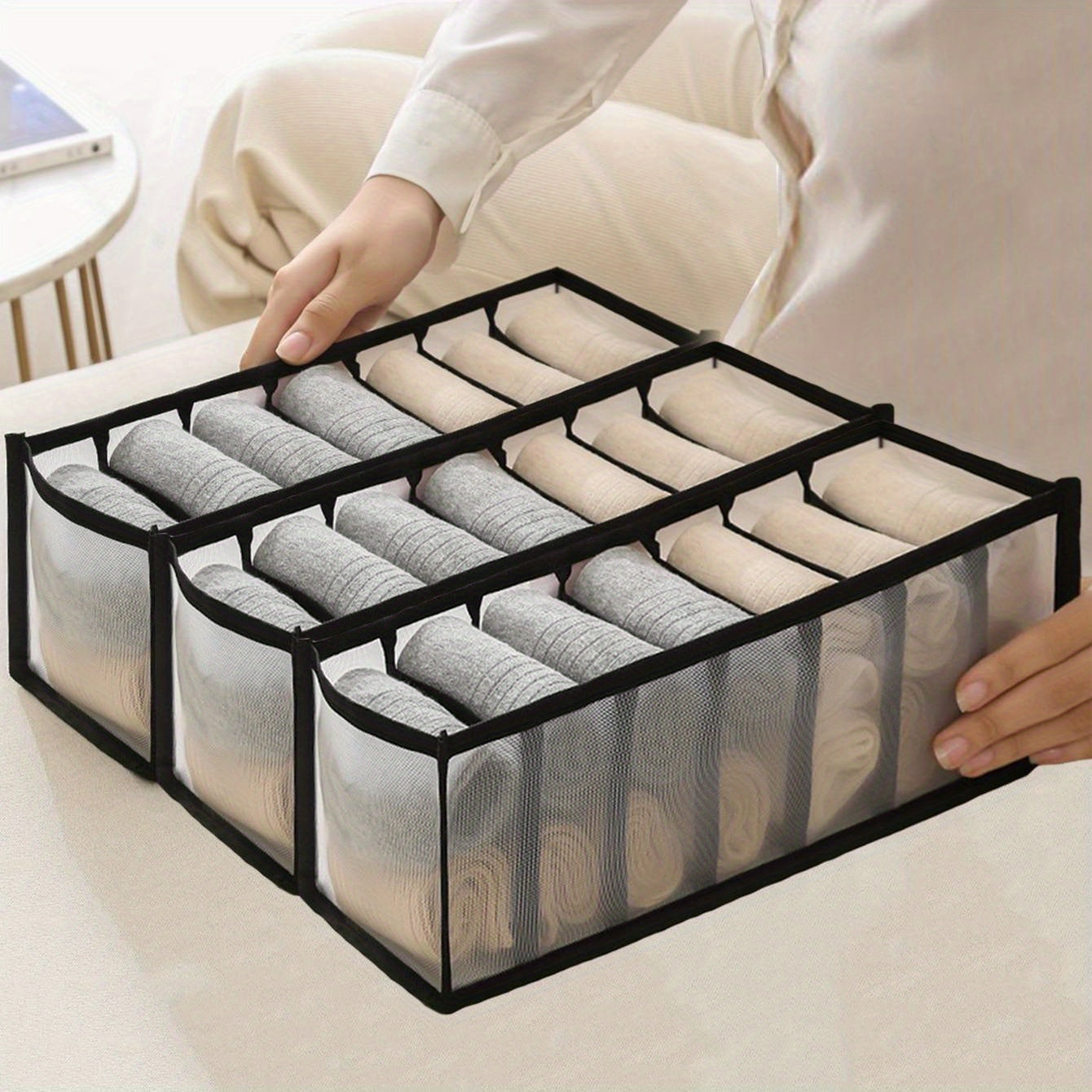 Organizador de 3 piezas para ropa interior y calcetines - Divisor de cajones de 7 compartimentos, artículos esenciales para la organización del armario del hogar