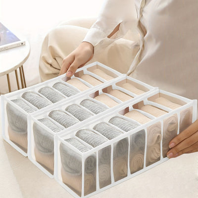 Organizador de 3 piezas para ropa interior y calcetines - Divisor de cajones de 7 compartimentos, artículos esenciales para la organización del armario del hogar