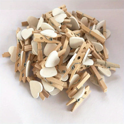 20 unidades de Clips de madera natural en forma de corazón - Ganchos de manualidades para decoración de bodas, detalles para fiestas, colgar fotos, ropa - Ideal para planificadores de bodas y manualidades, pinzas de ropa