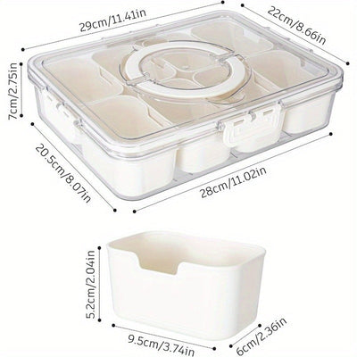 1 pza., Bandeja de servicio dividida en 8 compartimentos con tapa y asa, Snackle Box, Contenedor de charcutería, Platos de aperitivos portátiles, Organizador transparente para dulces, frutas, nueces, aperitivos, perfecto para fiestas, suministros de coci