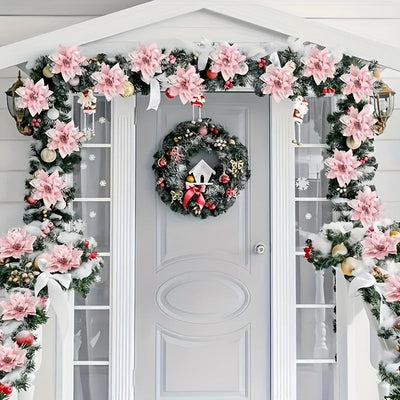 36 Piezas de Flores Artificiales Poinsettia Rosa Brillante con Capas Luminosas - Sin Necesidad de Electricidad/Baterías, Decoración Elegante para Árboles Navideños, Coronas y Guirnaldas - Construcción Duradera en Plástico, Ideal para Interiores/Exteriore