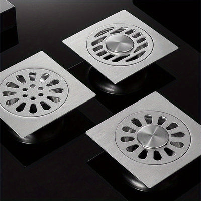 Desagüe de Piso Cuadrado de Acero Inoxidable con Control de Olores - Atrapapelos Multifuncional para Ducha, Accesorio Esencial para el Baño
