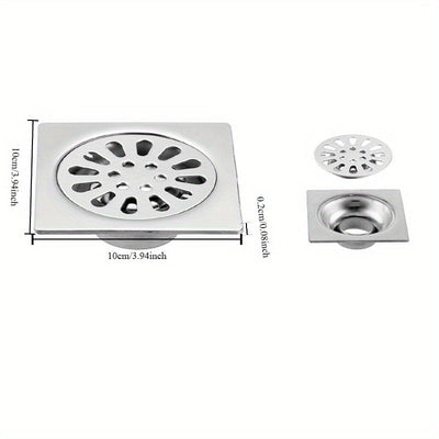 Desagüe de Piso Cuadrado de Acero Inoxidable con Control de Olores - Atrapapelos Multifuncional para Ducha, Accesorio Esencial para el Baño