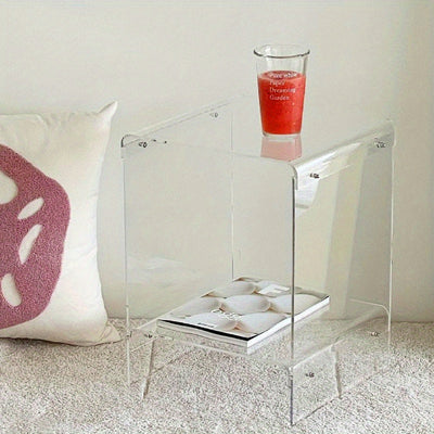 Mesa lateral moderna de acrílico con almacenamiento - Mesa de fin de minimalista transparente para sala de estar, dormitorio, oficina y espacios pequeños, mesa pequeña duradera y elegante, mesa lateral para sala de estar.