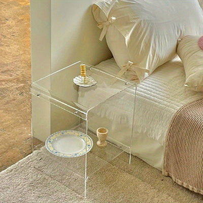 Mesa lateral moderna de acrílico con almacenamiento - Mesa de fin de minimalista transparente para sala de estar, dormitorio, oficina y espacios pequeños, mesa pequeña duradera y elegante, mesa lateral para sala de estar.