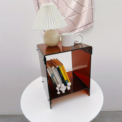 Mesa lateral moderna de acrílico con almacenamiento - Mesa de fin de minimalista transparente para sala de estar, dormitorio, oficina y espacios pequeños, mesa pequeña duradera y elegante, mesa lateral para sala de estar.