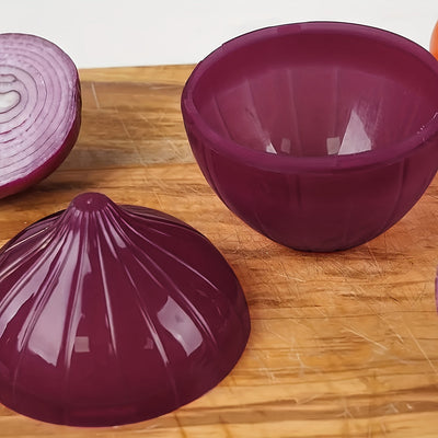 2 piezas Conjunto de conservadores de alimentos de plástico, en forma de limón y cebolla, multiusos, seguros para congelador, con tapa abatible, lavado a mano, sin necesidad de electricidad, con cajas de conservación de frutas y verduras, para cocina