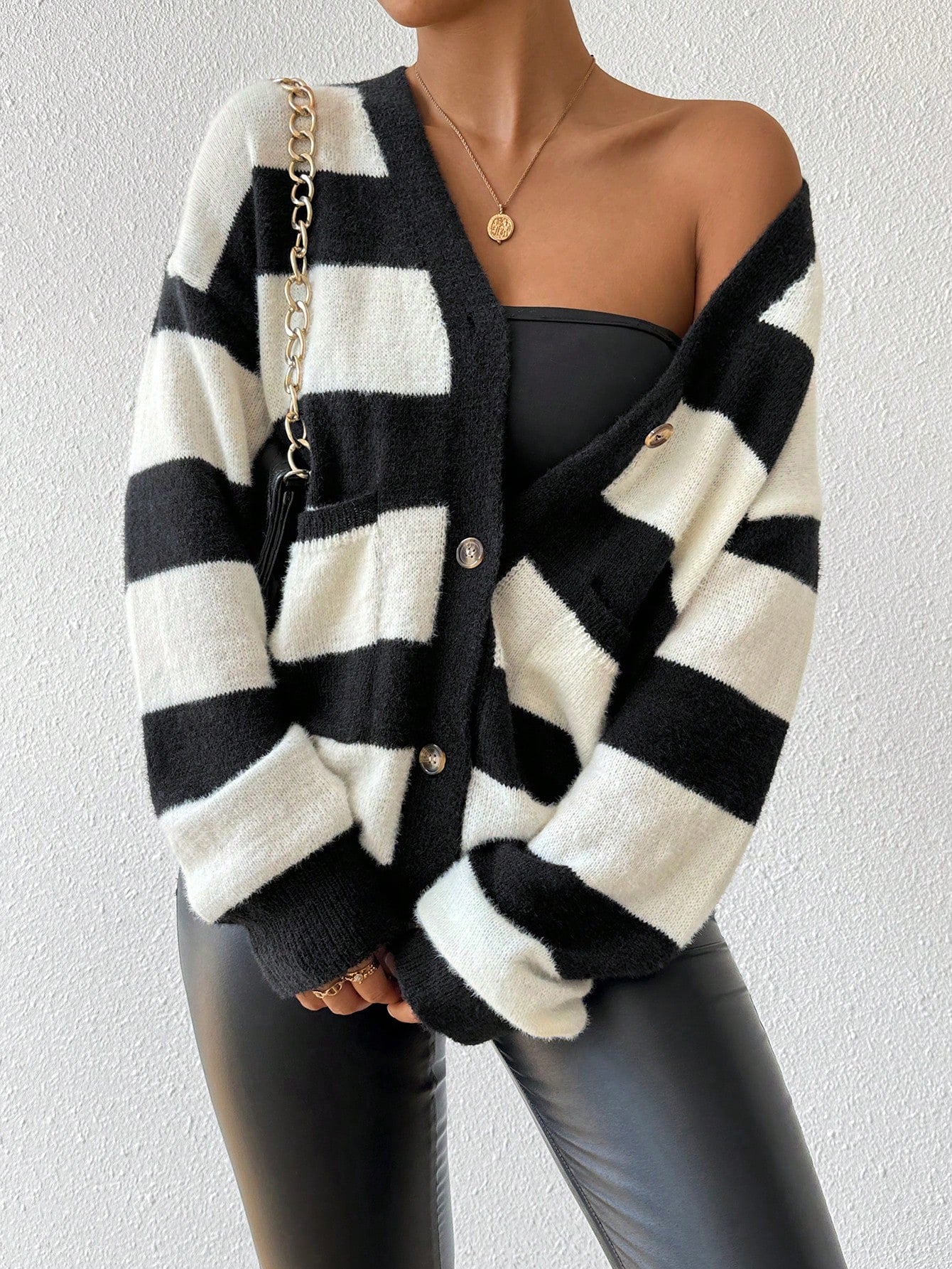 Essnce nueva moda sueter de lana de imitacion de vison con rayas para mujer, otono/invierno