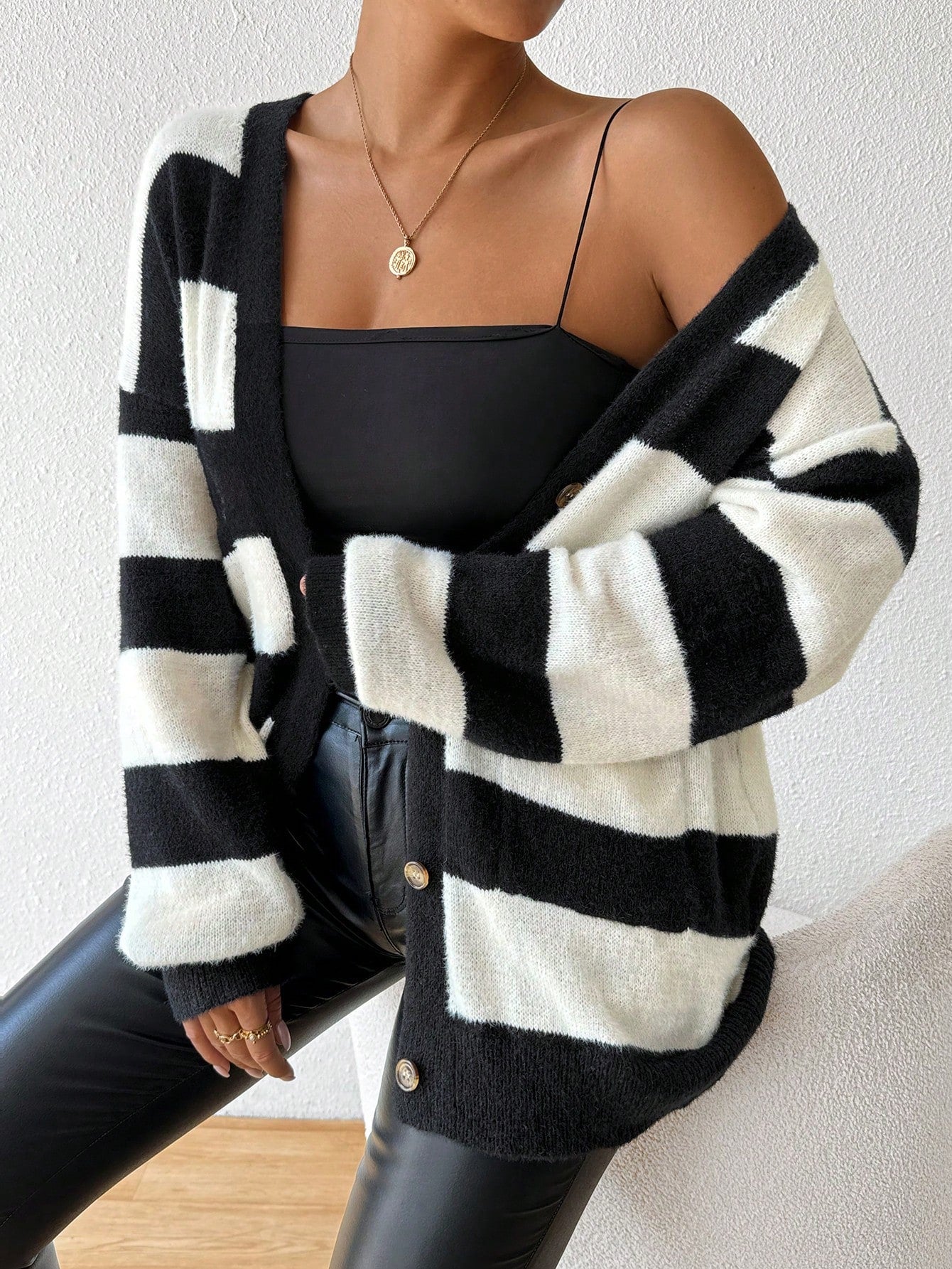 Essnce nueva moda sueter de lana de imitacion de vison con rayas para mujer, otono/invierno