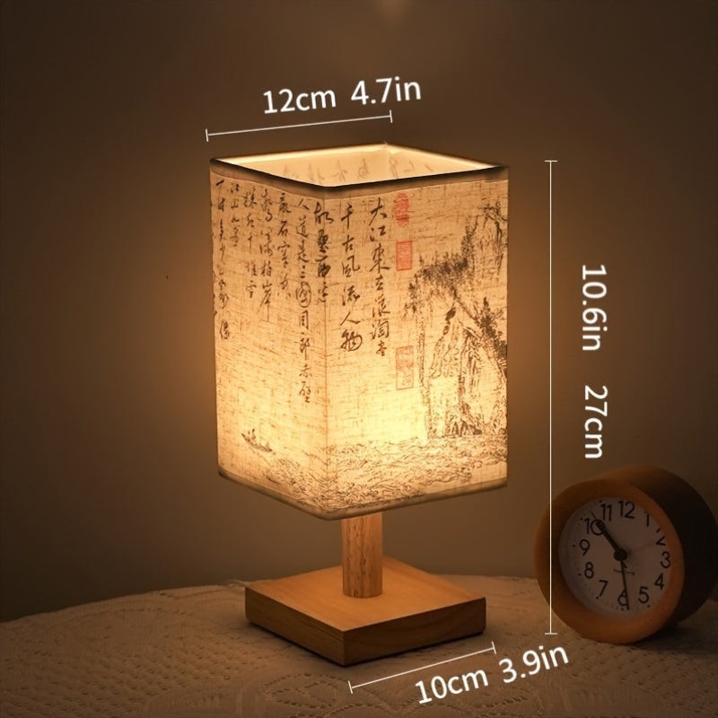 Lámpara de Escritorio LED de Caligrafía China Artística - Luz Nocturna Recargable por USB con Base de Madera, Pantalla de Tela Suave, Acento Decorativo con Tema Espacial para Dormitorio, Sala de Estar y Oficina - Eficiente en Energía, Cuidado de la Vista