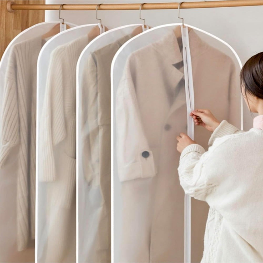 5 Bolsas Protectoras de Ropa Resistentes - Fundas Impermeables con Cremallera, Organizadores Colgantes Transparentes para Armario con Ganchos, Antipolvo y Antiarrugas para Viajes, Hogar o Clóset - Diseño Apilable para Maletas y Vestidores - Ideales para