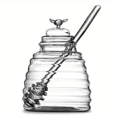 Tarro de Miel de Vidrio con Cucharón, 1pc 500Ml – Tarro de Miel Resistente al Calor y Duradero con Embalaje de Perlas para un Tránsito Seguro, Ideal para Jarabe, Almacenamiento de Azúcar y Uso en la Cocina
