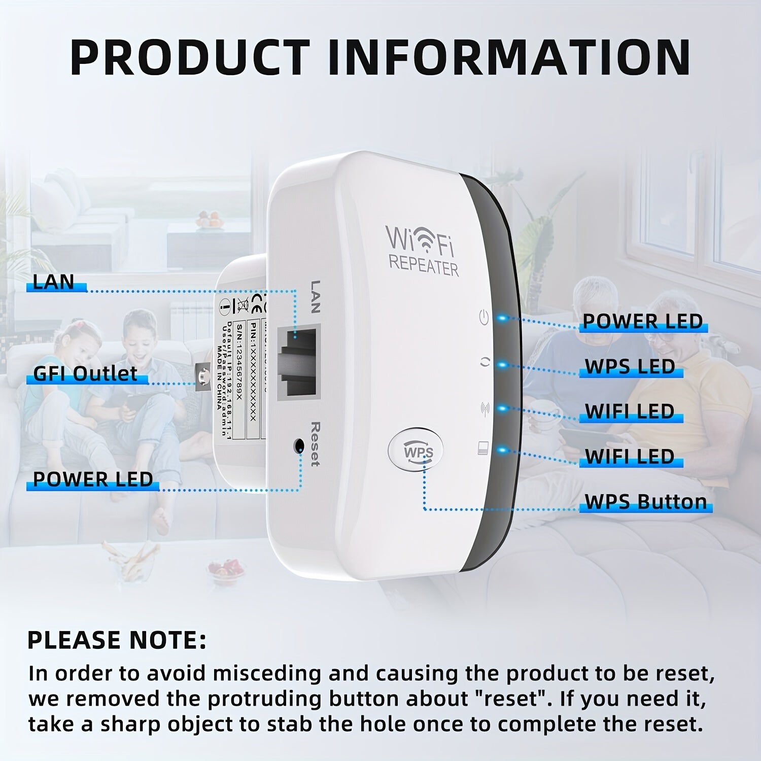 Repetidor WiFi de alta velocidad 300 Mbps, amplificador de señal inalámbrica de largo alcance, compatible con 802.11N, configuración fácil con botón WPS, enchufe estadounidense, uso en interiores y exteriores, diseño en blanco y negro, extensión de WiFi