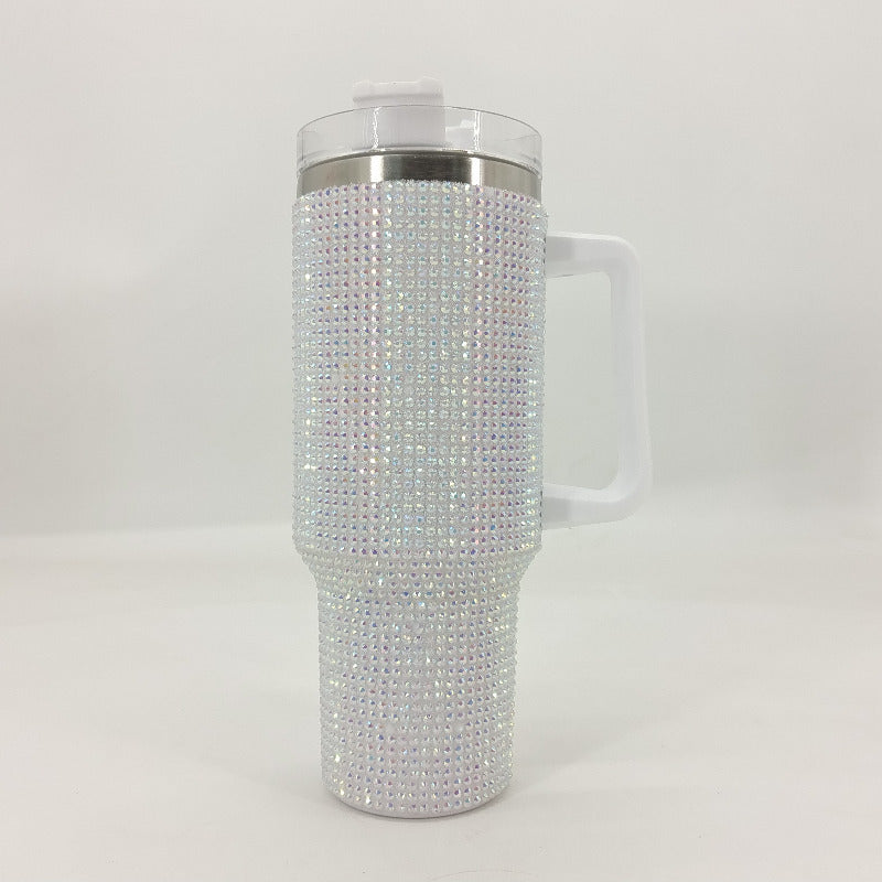 Taza de viaje térmica de 40 oz con asa de acero inoxidable 304, taza aislada con paja, lavable a mano, portador de bebidas reutilizable para bebidas calientes y frías, tema festivo