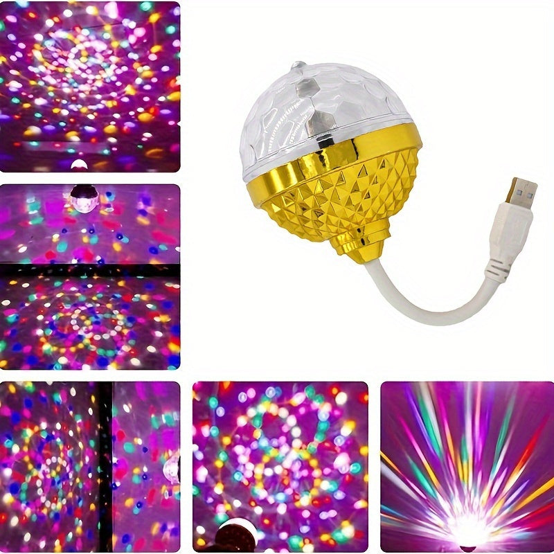 Conector USB de 0.5W LED Bola de Discoteca Luz, Rotatorio 7 Colores Mágica Luz de Escenario para Fiesta, KTV, Hogar, Baile - Luces LED RGB con Rotación de 360°, No Requiere Batería