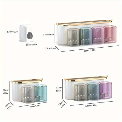 1 pieza Soporte de cepillo de dientes multifuncional montado en pared con 4 tazas - Organizador de baño para pasta de dientes, cepillos y accesorios - Estante de almacenamiento ahorrador de espacio para uso en el hogar - Material duradero, inodoro
